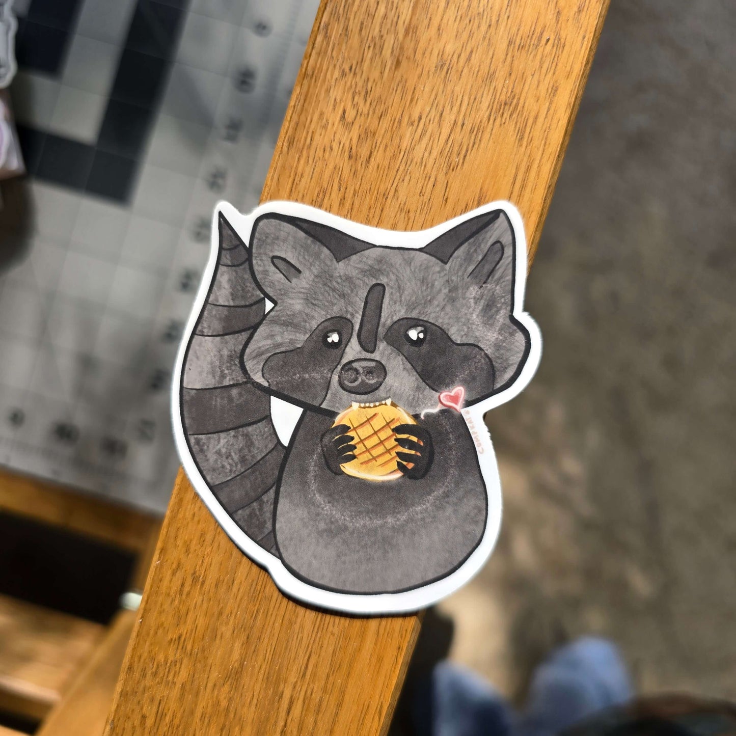 Raccoon Loves Waffle Cookie Sticker