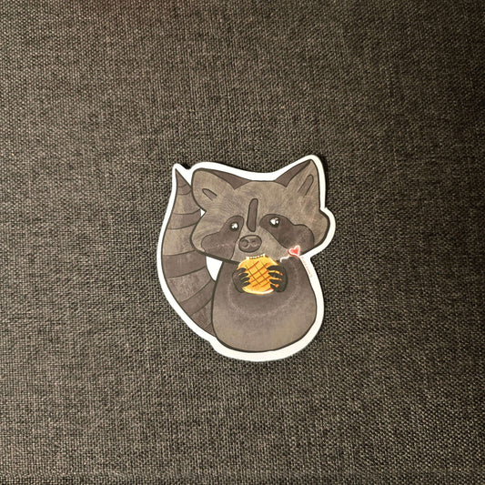 Raccoon Loves Waffle Cookie Sticker